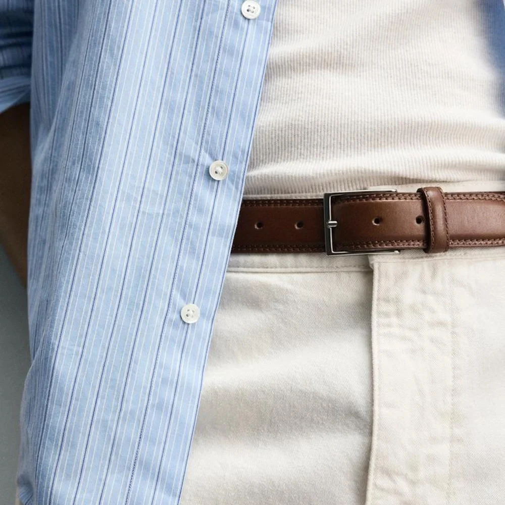 NWOT. Zara Man Brown Leather Belt with Decorative Stitching. Size 40.